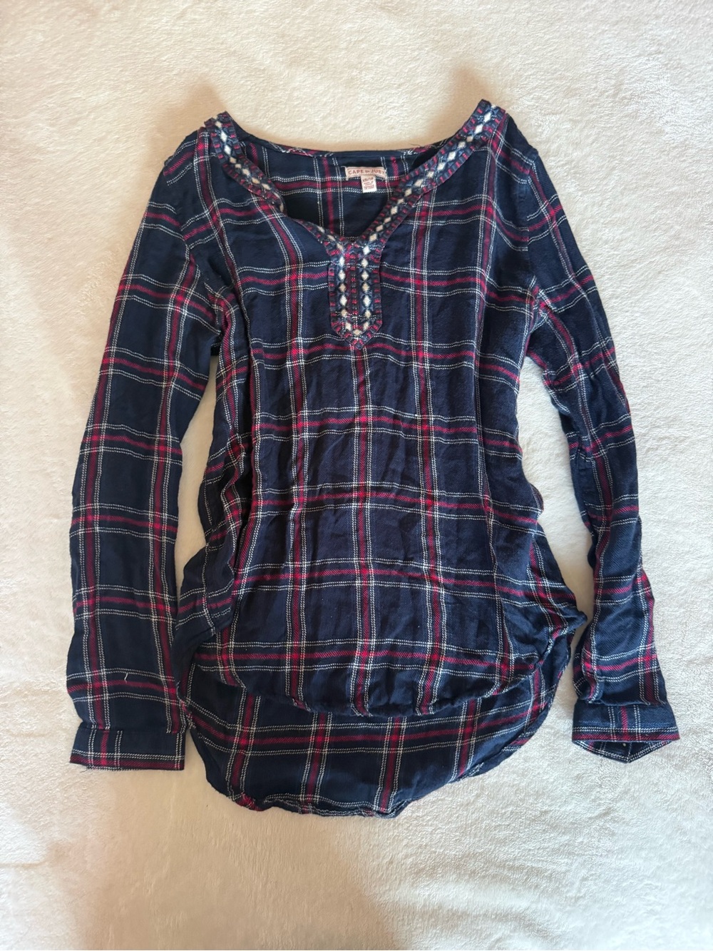 Cape Juby Navy Plaid Long-Sleeve Top with Pink Accents